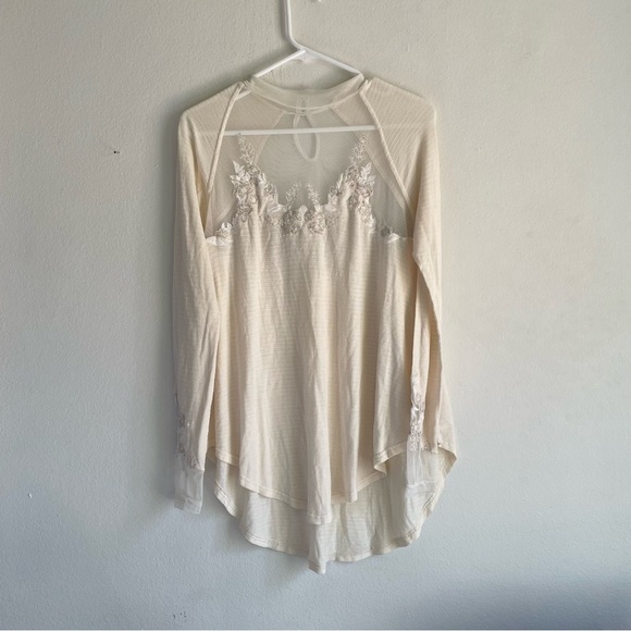 Free People Saheli mock neck mesh lace embroidered ivory top white - Picture 1 of 7